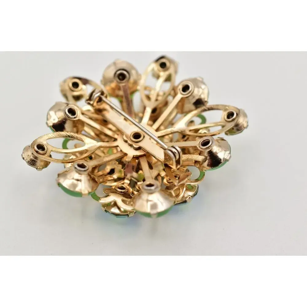 Vintage Austrian Crystal Pin Brooch Frosted Cabochon AB Starburst AS IS BinJ